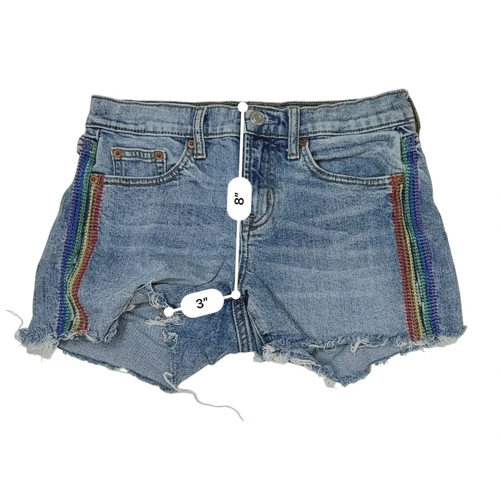 GAP Embroidered Cut Off Jean Denim Shorts 24 R Blue Pride Casual Raw Edge